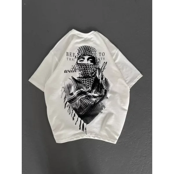 Unisex Baskılı Oversize Thirt  Beyaz