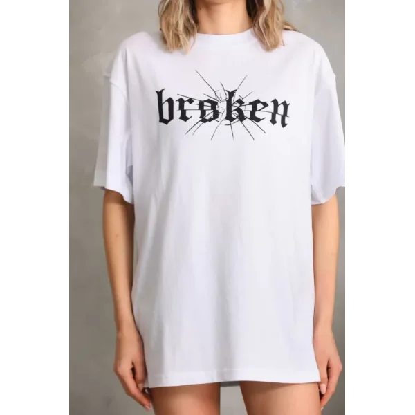 Unisex Baskılı Oversize Thirt  Beyaz