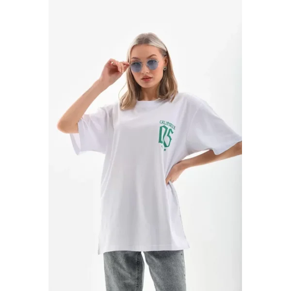 Unisex Baskılı Oversize Thirt  Beyaz