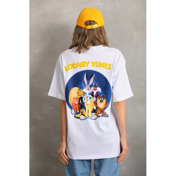 Unisex Baskılı Oversize Thirt  Beyaz