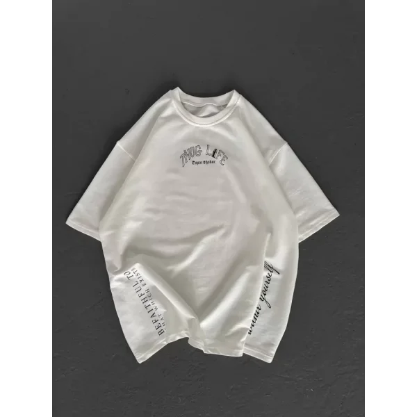 Unisex Baskılı Oversize Thirt  Beyaz