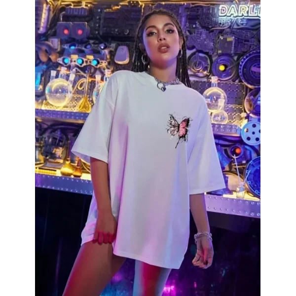 Unisex Baskılı Oversize Thirt  Beyaz