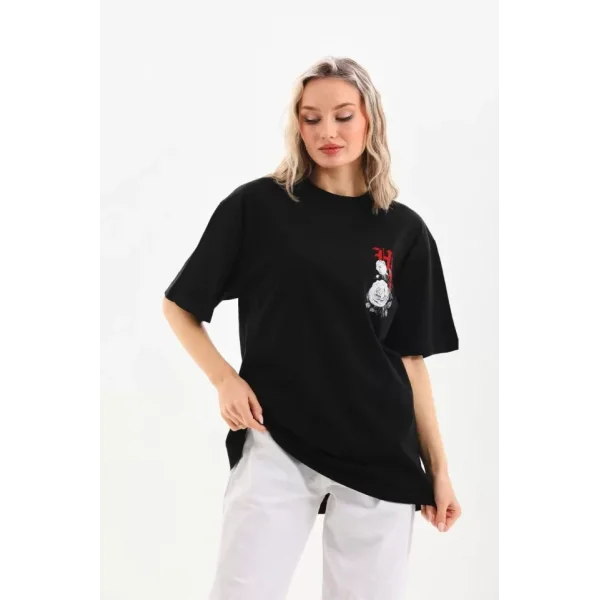 Unisex Baskılı Oversize TShirt  Siyah