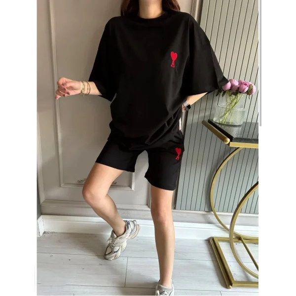 Unisex Baskılı Şortlu Oversize Takım - Siyah