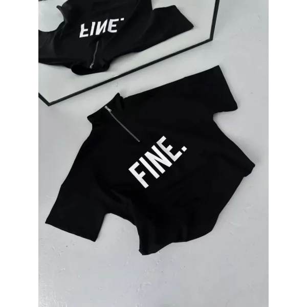 Unisex Baskılı Yarım Fermuarlı Thirt  iyah