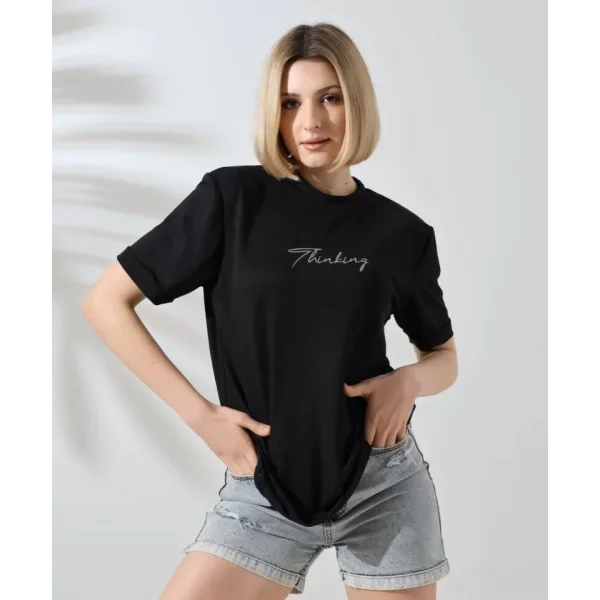 Unisex Bisiklet Yaka Baskılı lim Fit Thirt  iyah