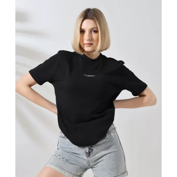 Unisex Bisiklet Yaka Baskılı lim Fit Thirt  iyah