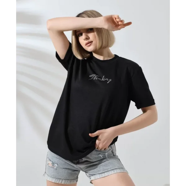 Unisex Bisiklet Yaka Baskılı lim Fit Thirt  iyah