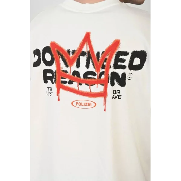 Unisex Bisiklet Yaka Baskılı Oversize T-Shirt - Beyaz