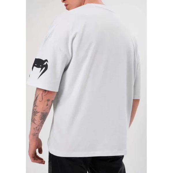 Unisex Bisiklet Yaka Baskılı Oversize T-Shirt - Beyaz