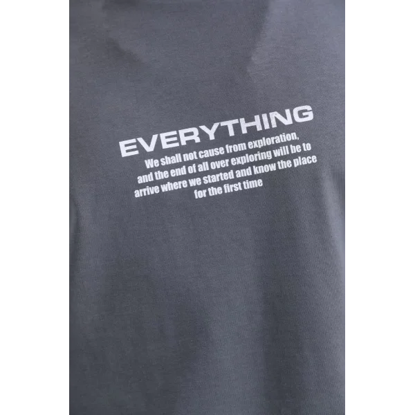 Unisex Bisiklet Yaka Baskılı Oversize T-Shirt - Gri