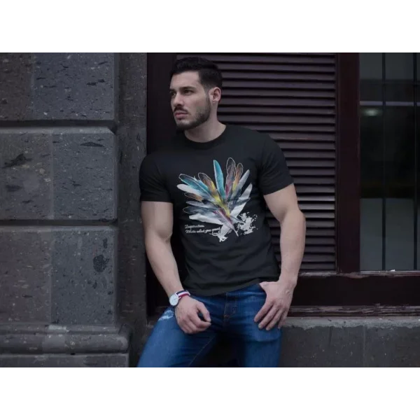 Unisex Bisiklet Yaka Baskılı Oversize T-Shirt - Siyah