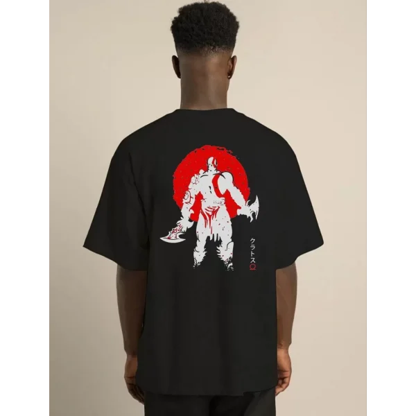 Unisex Bisiklet Yaka Baskılı Oversize T-Shirt - Siyah