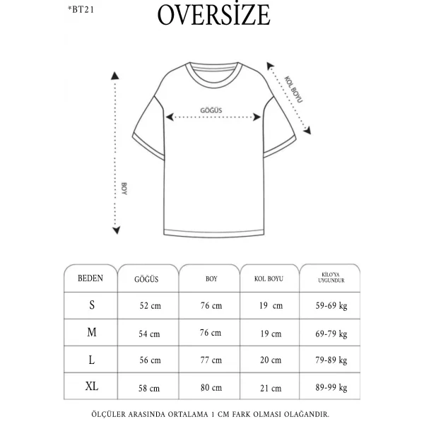 Unisex Bisiklet Yaka Baskılı Oversize T-Shirt - Siyah