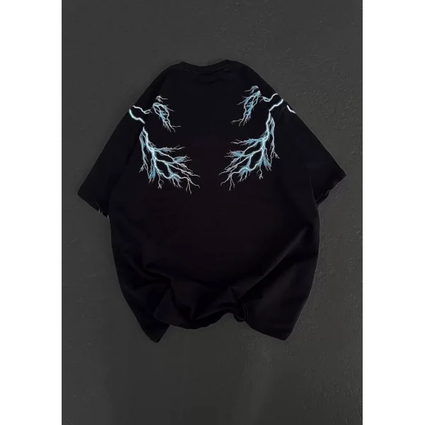 Unisex Bisiklet Yaka Baskılı Oversize T-Shirt - Siyah