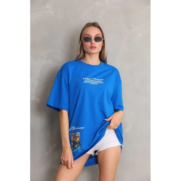 Unisex Bisiklet Yaka Baskılı Oversize Thirt  avi