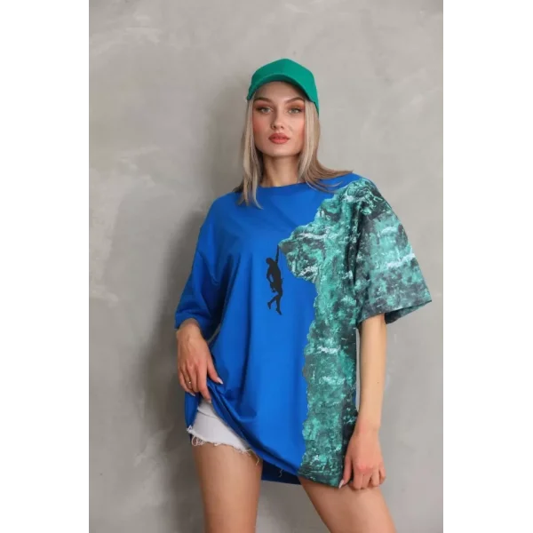 Unisex Bisiklet Yaka Baskılı Oversize Thirt  avi