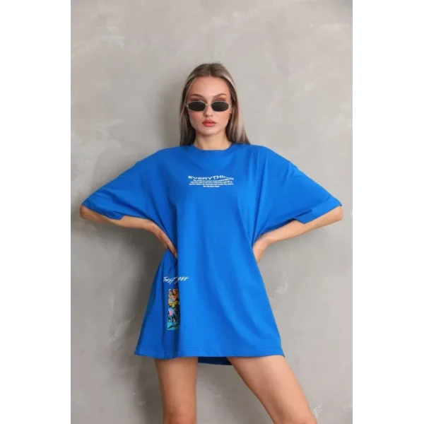 Unisex Bisiklet Yaka Baskılı Oversize Thirt  avi