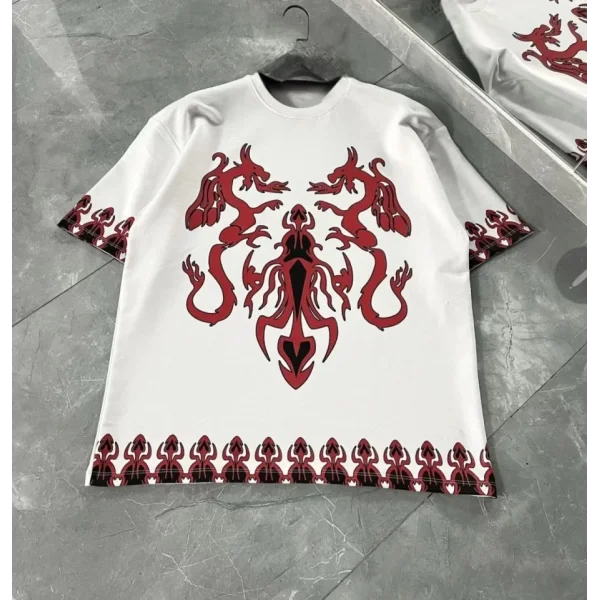 Unisex Bisiklet Yaka Baskılı Oversize Thirt  Beyaz