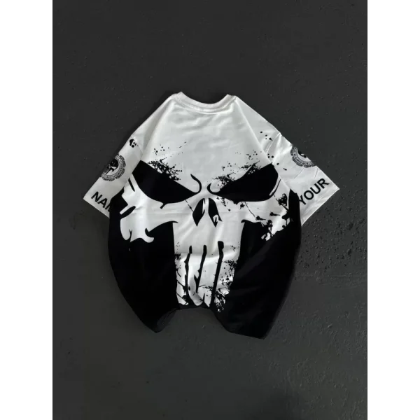 Unisex Bisiklet Yaka Baskılı Oversize Thirt  Beyaz