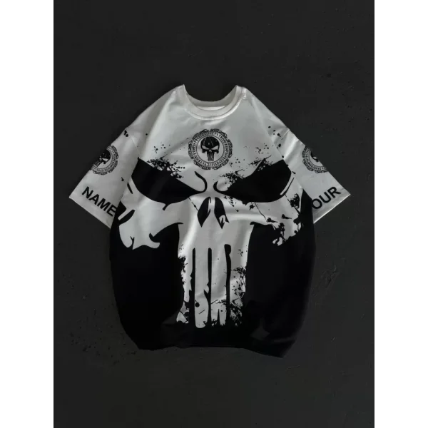 Unisex Bisiklet Yaka Baskılı Oversize Thirt  Beyaz