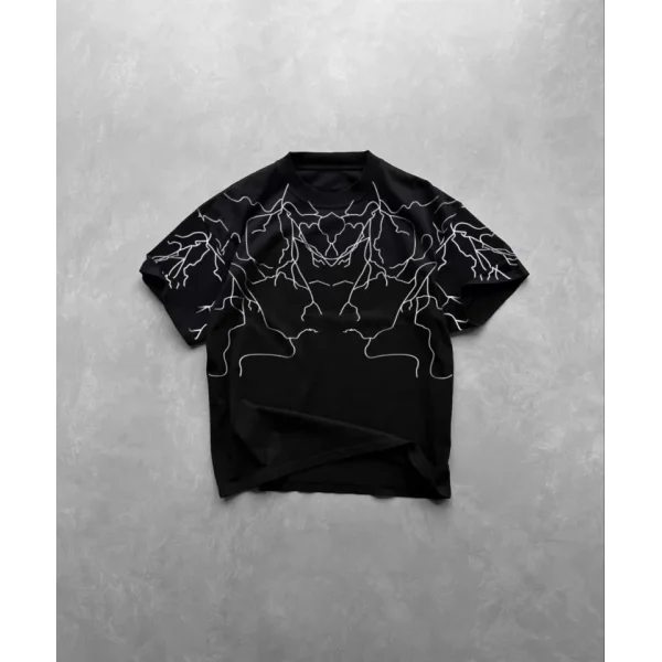 Unisex Bisiklet Yaka Baskılı Oversize Thirt  iyah