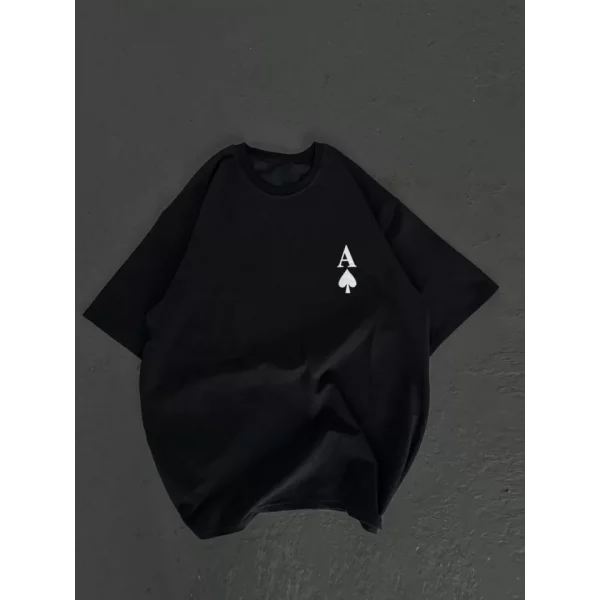 Unisex Bisiklet Yaka Baskılı Oversize Thirt  iyah