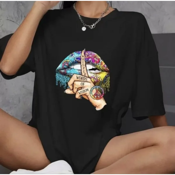 Unisex Bisiklet Yaka Baskılı Oversize Thirt  iyah