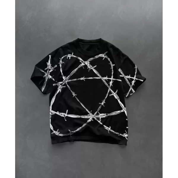 Unisex Bisiklet Yaka Baskılı Oversize Thirt  iyah