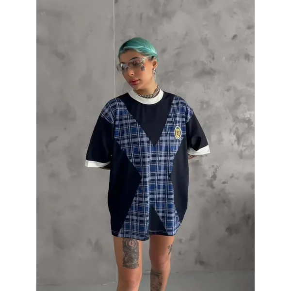 Unisex Bisiklet Yaka Baskılı Oversize Thirt  iyah