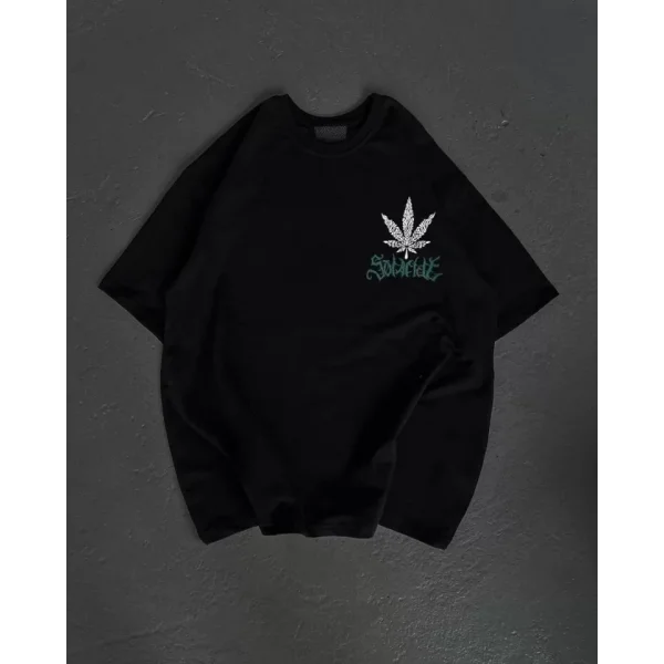 Unisex Bisiklet Yaka Baskılı Oversize Thirt  iyah