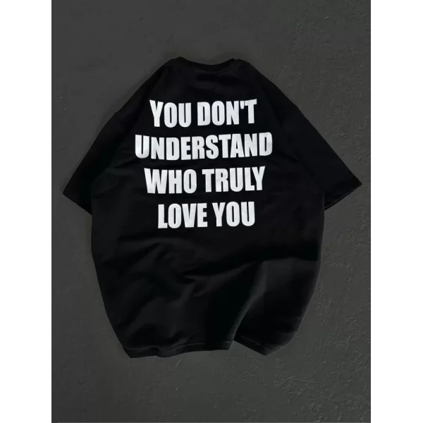 Unisex Bisiklet Yaka Baskılı Oversize Thirt  iyah