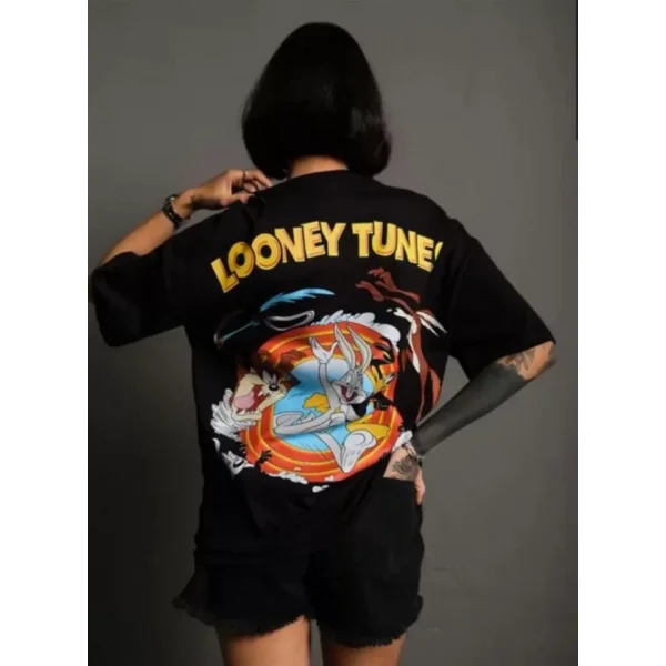 Unisex Bisiklet Yaka Baskılı Oversize Thirt  iyah