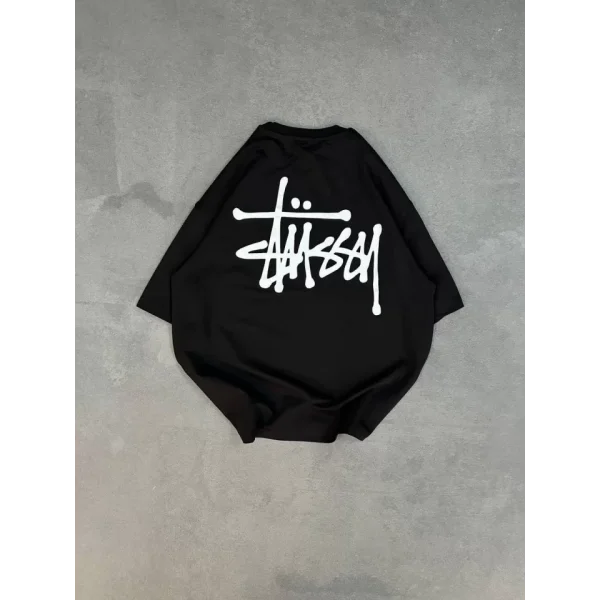Unisex Bisiklet Yaka Baskılı Oversize Thirt  iyah