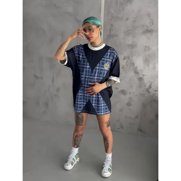 Unisex Bisiklet Yaka Baskılı Oversize Thirt  iyah