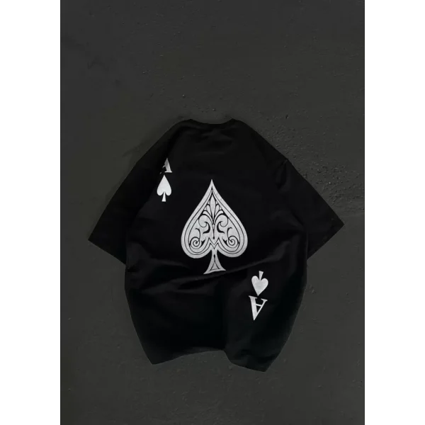 Unisex Bisiklet Yaka Baskılı Oversize Thirt  iyah