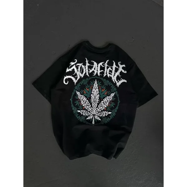 Unisex Bisiklet Yaka Baskılı Oversize Thirt  iyah