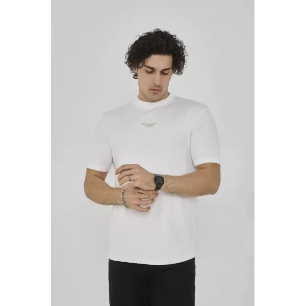 Unisex Bisiklet Yaka Slim Fit T-Shirt- Beyaz