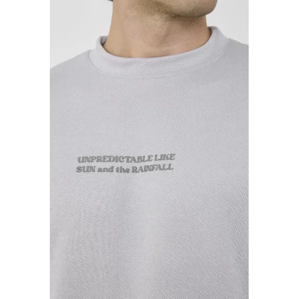 Unisex Bisiklet Yaka Slim Fit T-Shirt- Boyalı Gri