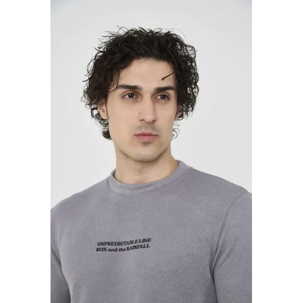 Unisex Bisiklet Yaka Slim Fit T-Shirt- Gri