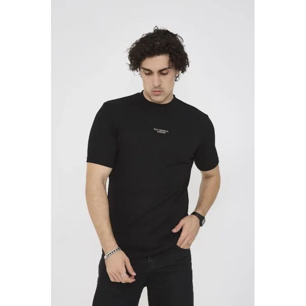 Unisex Bisiklet Yaka Slim fit T-Shirt- Siyah