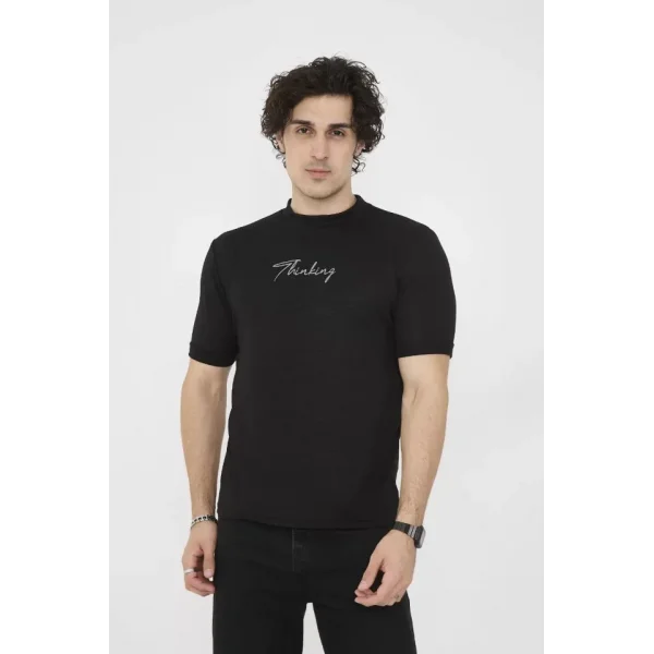 Unisex Bisiklet Yaka Slim Fit T-Shirt- Siyah