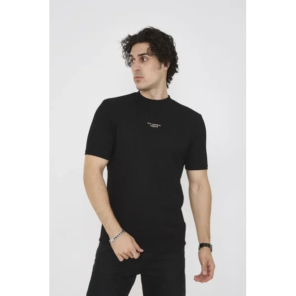 Unisex Bisiklet Yaka Slim fit T-Shirt- Siyah