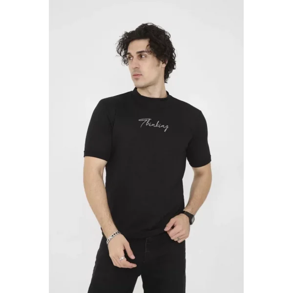 Unisex Bisiklet Yaka Slim Fit T-Shirt- Siyah