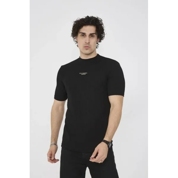 Unisex Bisiklet Yaka Slim Fit T-Shirt- Siyah