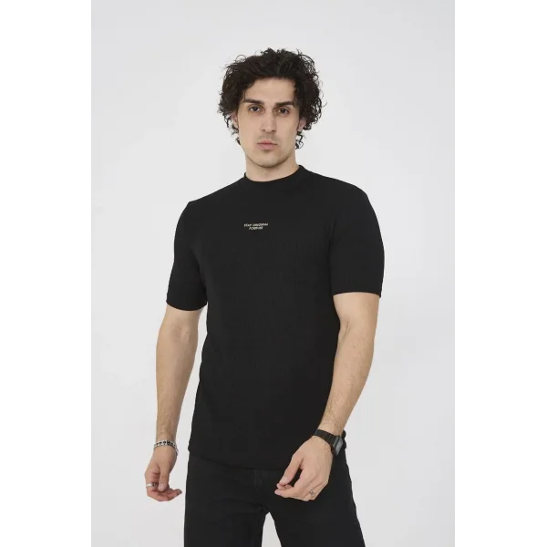 Unisex Bisiklet Yaka Slim fit T-Shirt- Siyah