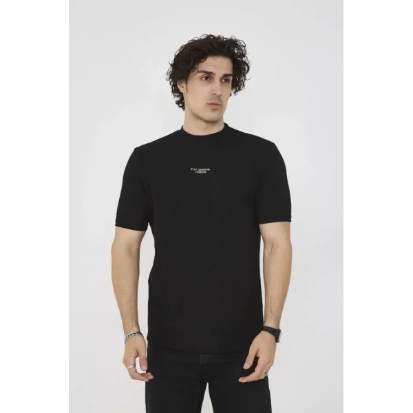 Unisex Bisiklet Yaka Slim Fit T-Shirt- Siyah