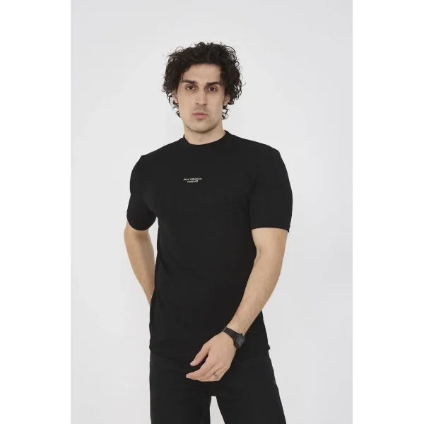 Unisex Bisiklet Yaka Slim fit T-Shirt- Siyah