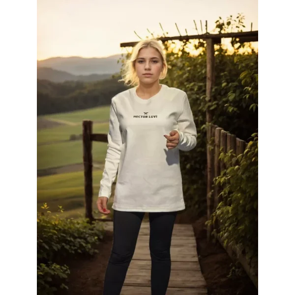 Unisex Bisiklet Yaka Uzun Kollu Thirt  Beyaz