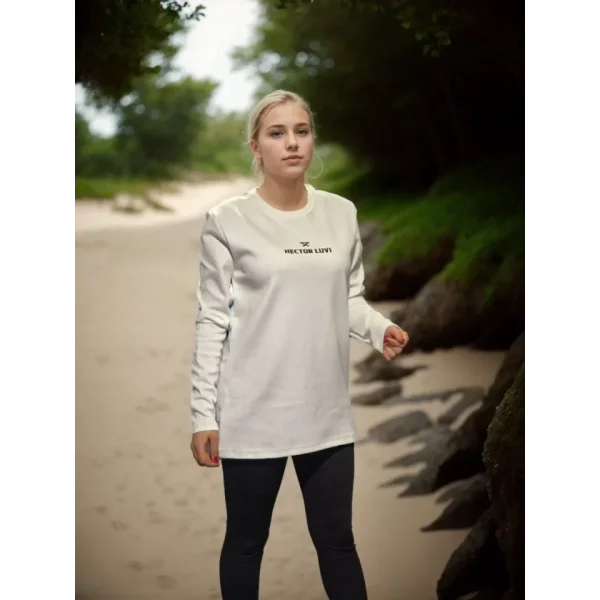 Unisex Bisiklet Yaka Uzun Kollu Thirt  Beyaz